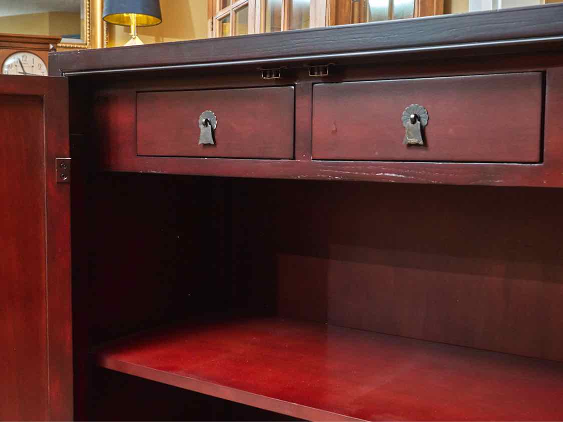Asian Red Finish 2 Door,2 Drawer,2 Shelf Accent Chest