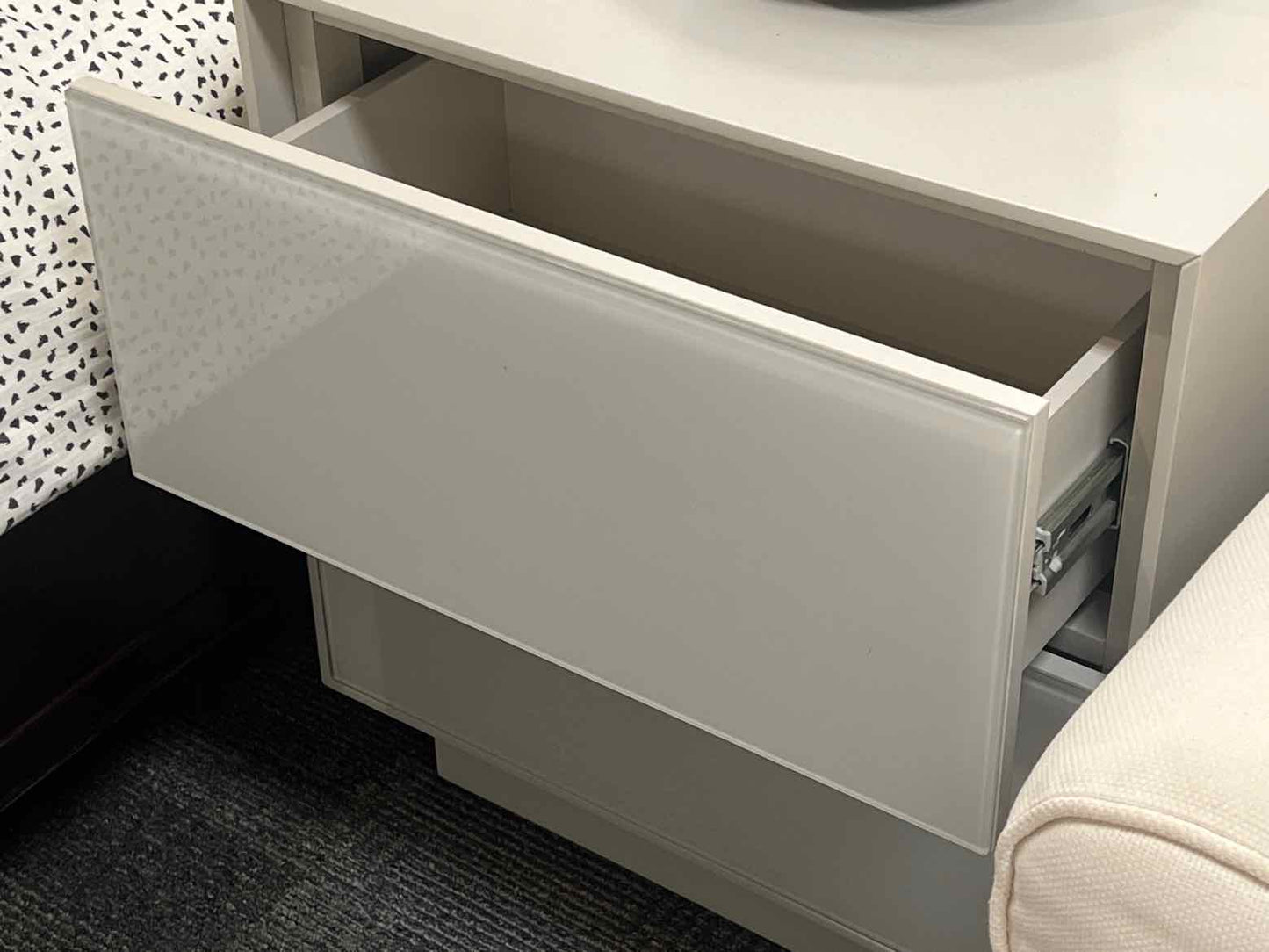 Pair of CB2 Grey Lacquer Nightstands