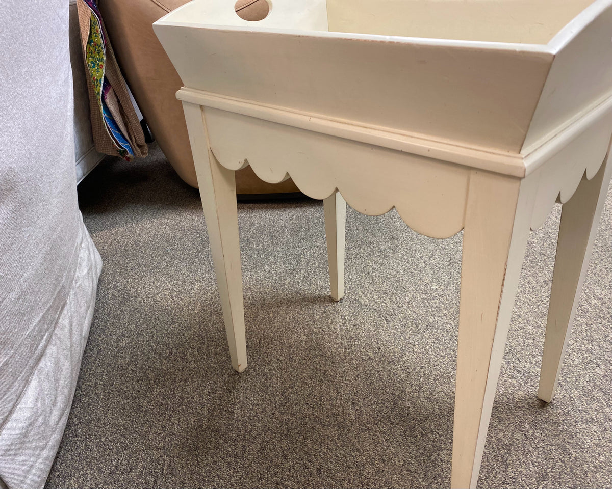 Ivory Side Table with Storage Tray on Top