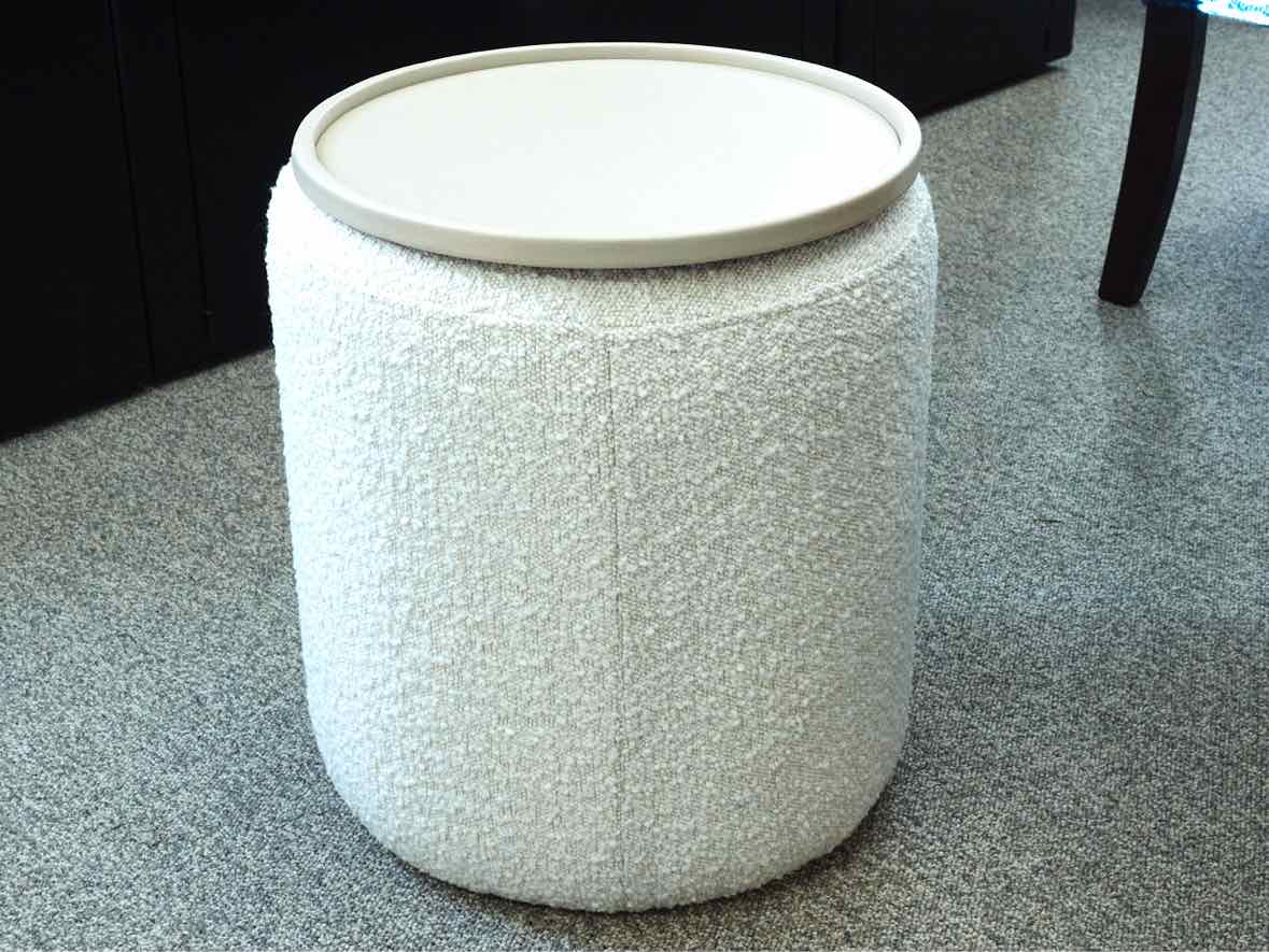 Article  White Boucle Side Table with Wood Tray