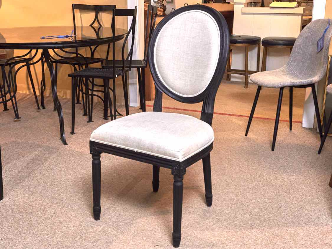 RH  White Linen Balloon Back Dining Chair