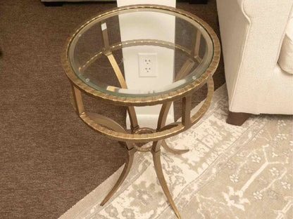 Hollywood Regancy Style Glass Top Brass Finish Metal Side Table