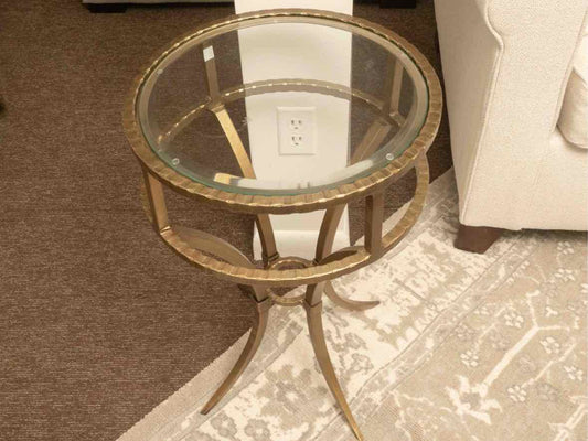 Hollywood Regancy Style Glass Top Brass Finish Metal Side Table