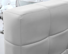 Biscuit Stitched King Bed in White Faux Leather with Low-Profile Footboard