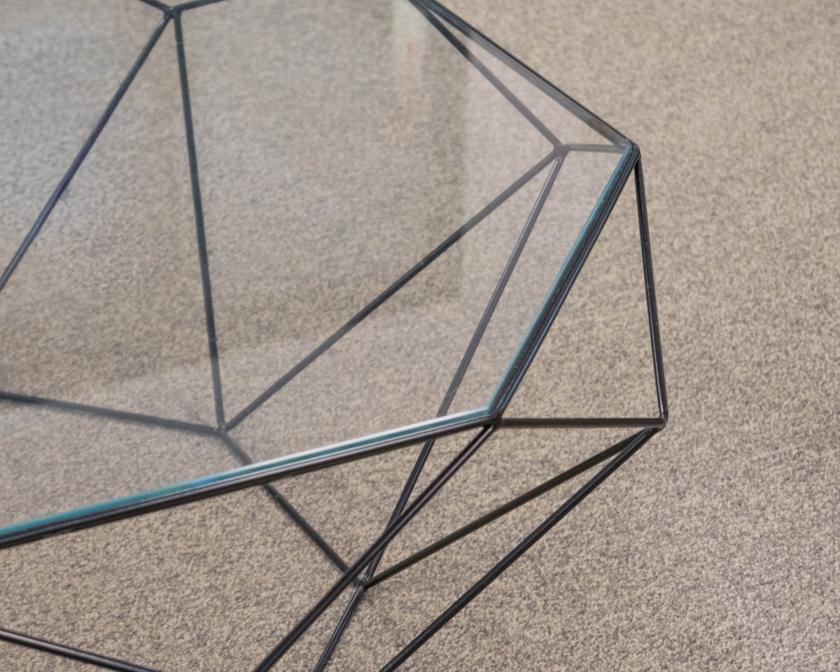 Roche ' Precious' Glass Octagon Cocktail Table with Black Wire Base