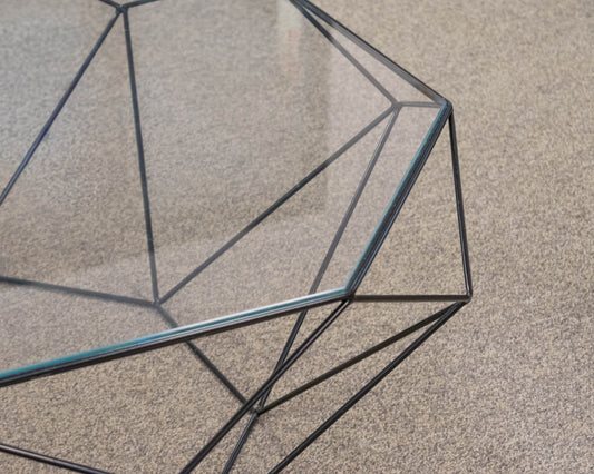 Roche ' Precious' Glass Octagon Cocktail Table with Black Wire Base