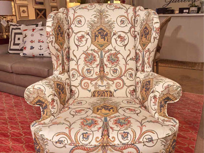 Pair of Statesville Chair Company Upholstered Wing Chairs with Center Medallion