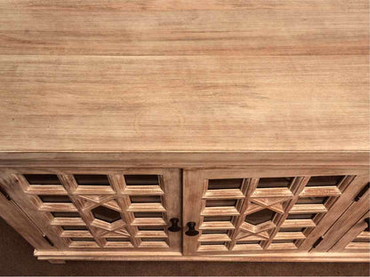 Distressed Rustic  White Finish 3 Glass Door Media Furniture