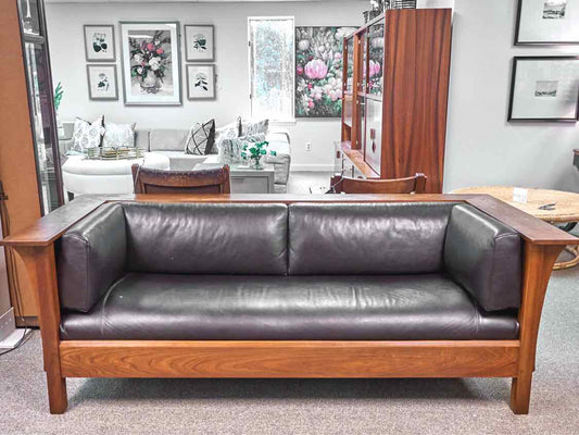 Stickley Prairie Settle 91-220 Sofa W/ Black Leather Upholstery