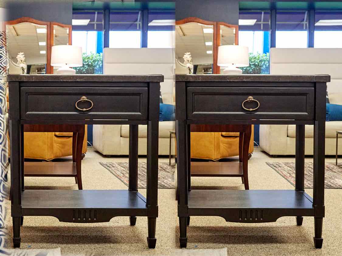 Pair of Universal Black Nightstands W/ Stone Tops