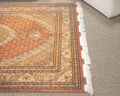 Persian Tabriz Handknotted Wool  Coral & Blue Rug