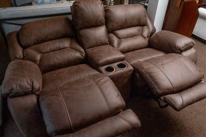 Home Stretch Brown Felt Upholstered Power Reclining Loveseat