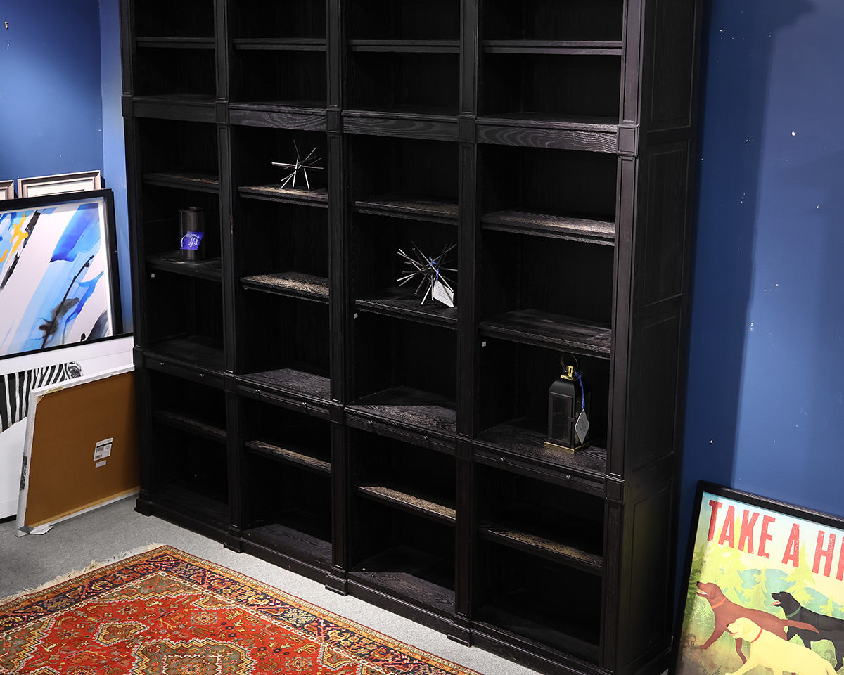 Restoration Hardware Library Bookcase Wall Unit in Black Finish Oak