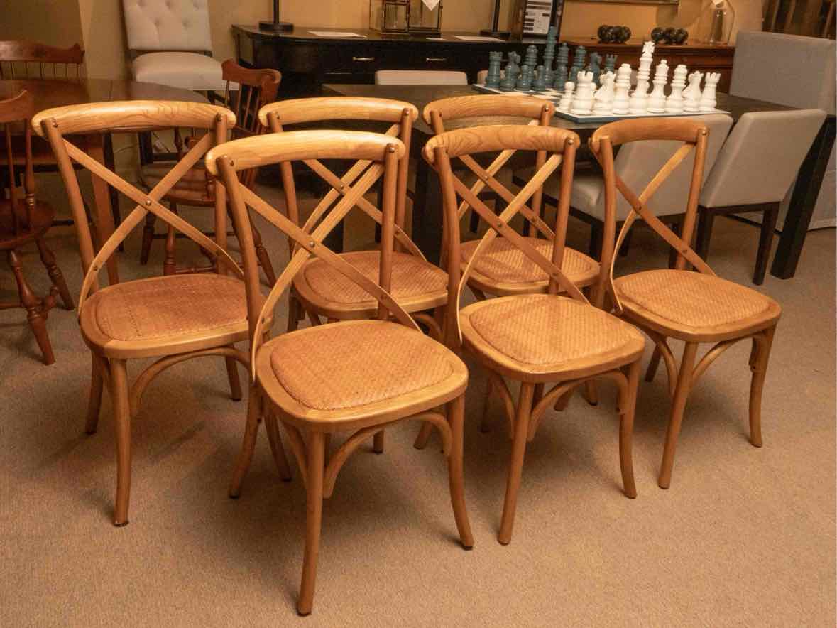 Set Of 6 X Back Cafe  Style Rattan Seats Dining Chairs