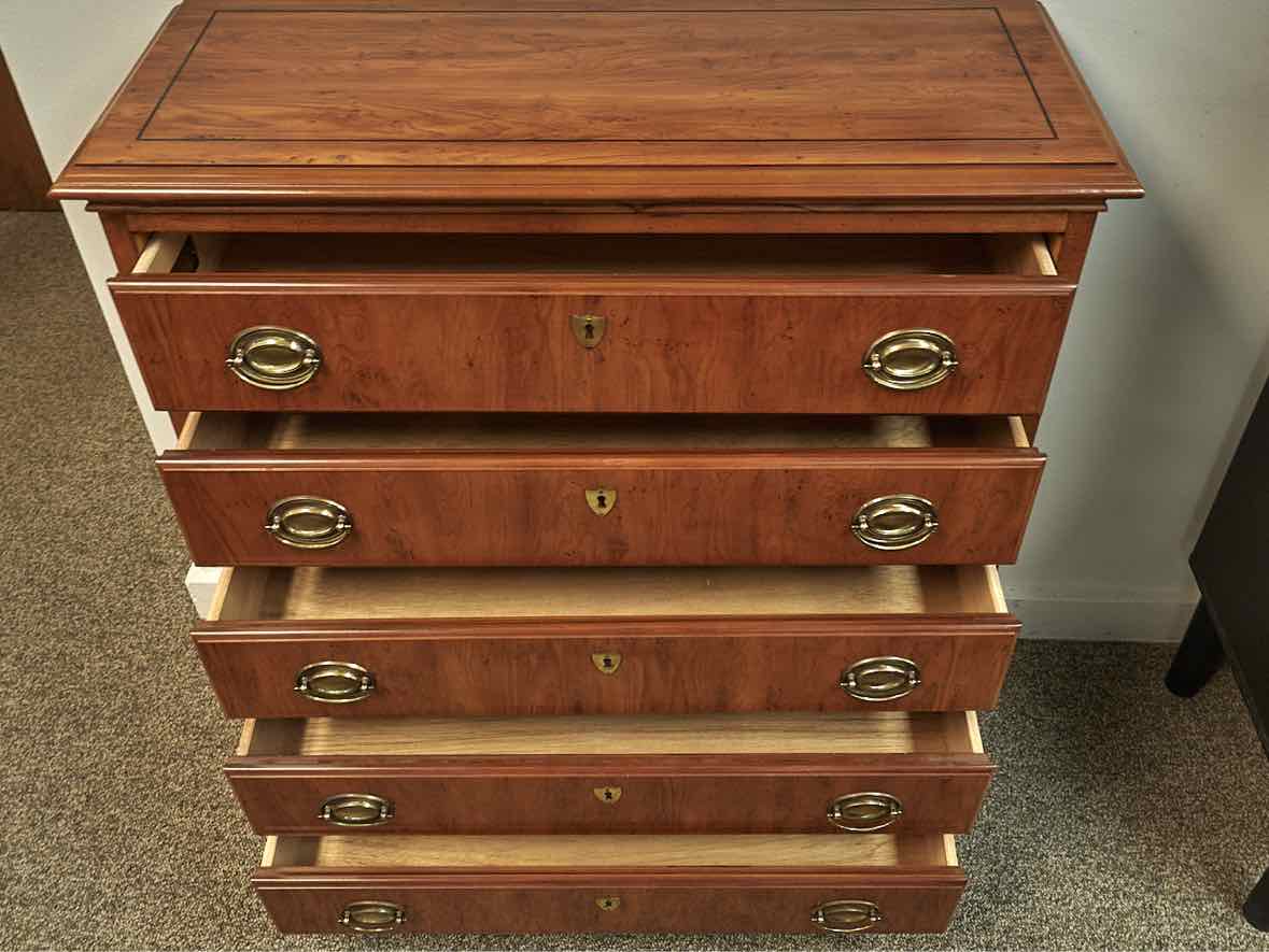 Drexel Inlaid Burlwood Five Drawer Petite Chest
