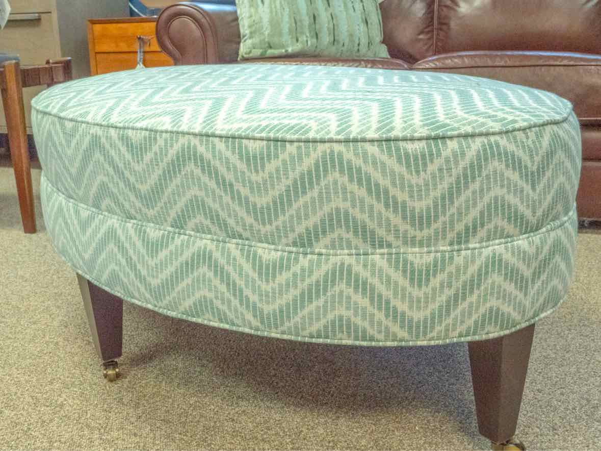 Lee Industries Oval Ottoman in Aqua Herringbone