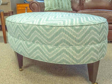 Lee Industries Oval Ottoman in Aqua Herringbone