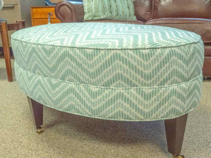 Lee Industries Oval Ottoman in Aqua Herringbone