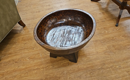 Antique Asian Carved Bowl with Pedestal Base