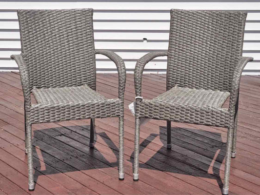 Pair Of Nautica Outdoor  Resin Weave Arm Dining Chairs