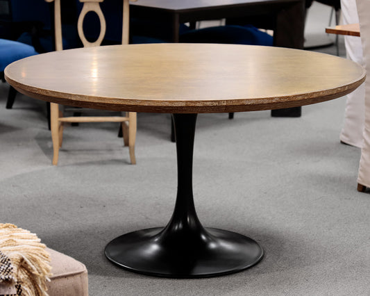 Arhaus 'Powell' Round Brass Clad Topped Dining Table