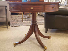 Ethan Allen Mahogany Rent Accent Table with Leather Top on Pedestal Base