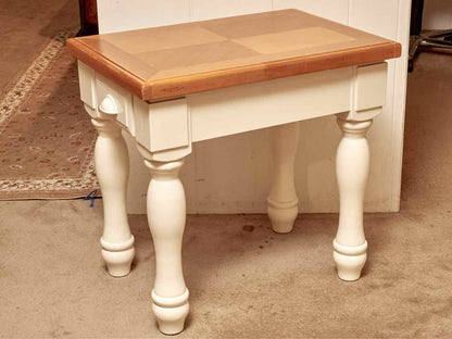 White Finish Side Table with Parquet Top with 1 Drawer