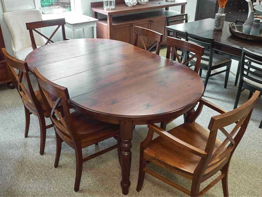 Dark Pine Finish Dining Table & Set of Six Chairs
