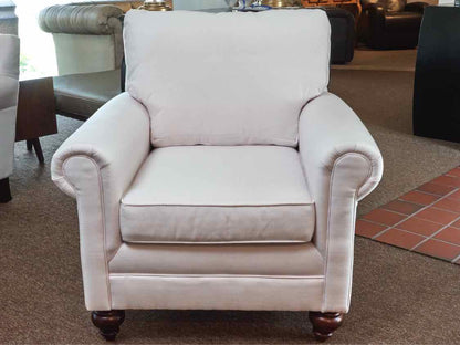 Pair Of White Sunbrella Upholstered Rolled Arm Chairs & Ottoman
