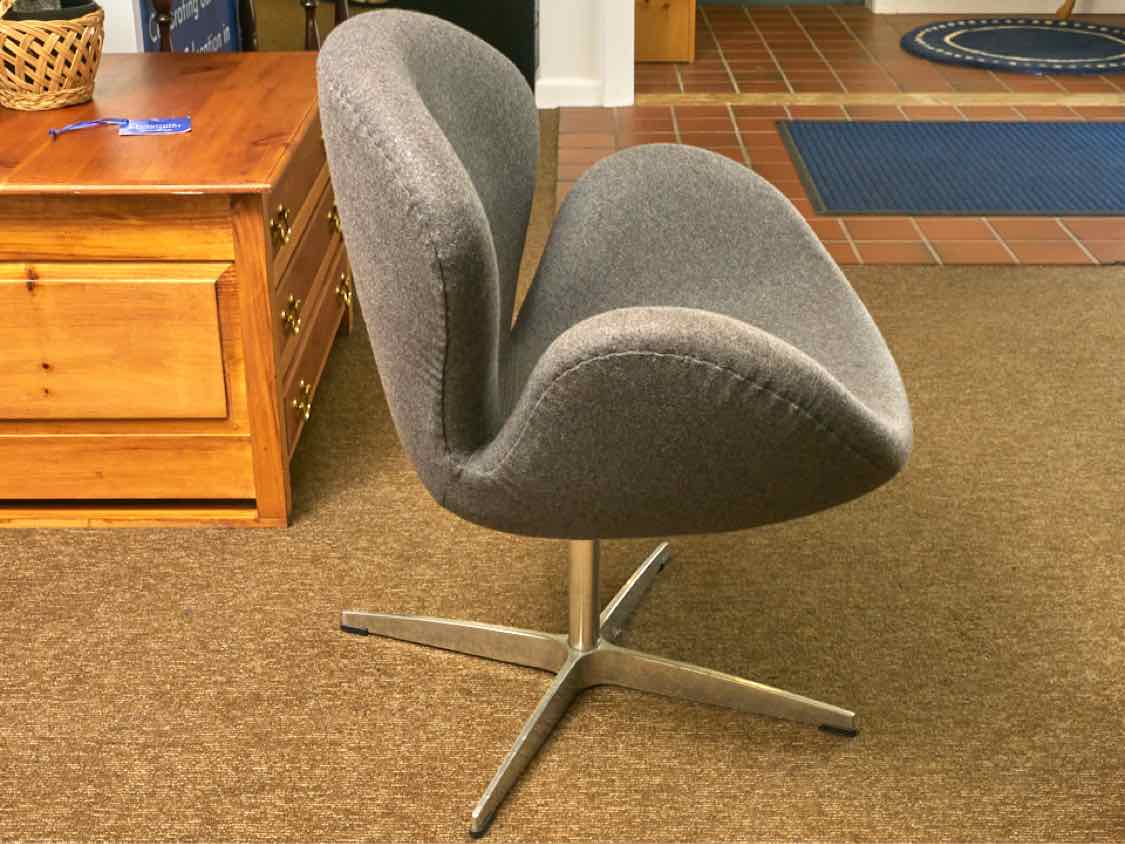 Pair of Grey Felt  Upholstered Swivel  Chairs with Steel Base