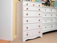 Distressed White Finish 8 Drawer Chest with Wooden Knobs