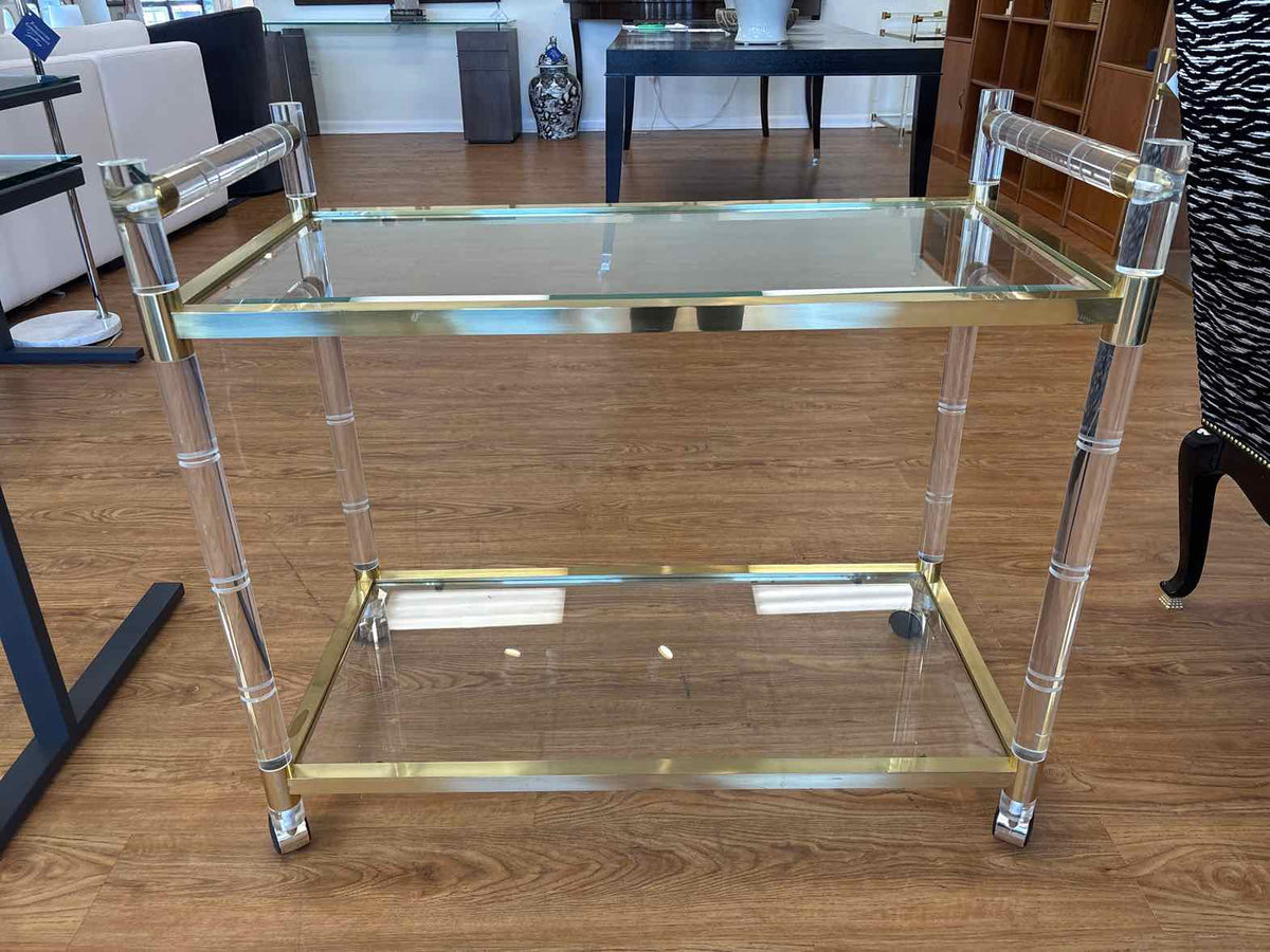 Acrylic and Brass Two-Tier Bar Cart