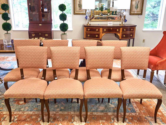 Set of 8 Century Furniture Coral & Ivory Upholstered Dining Chairs