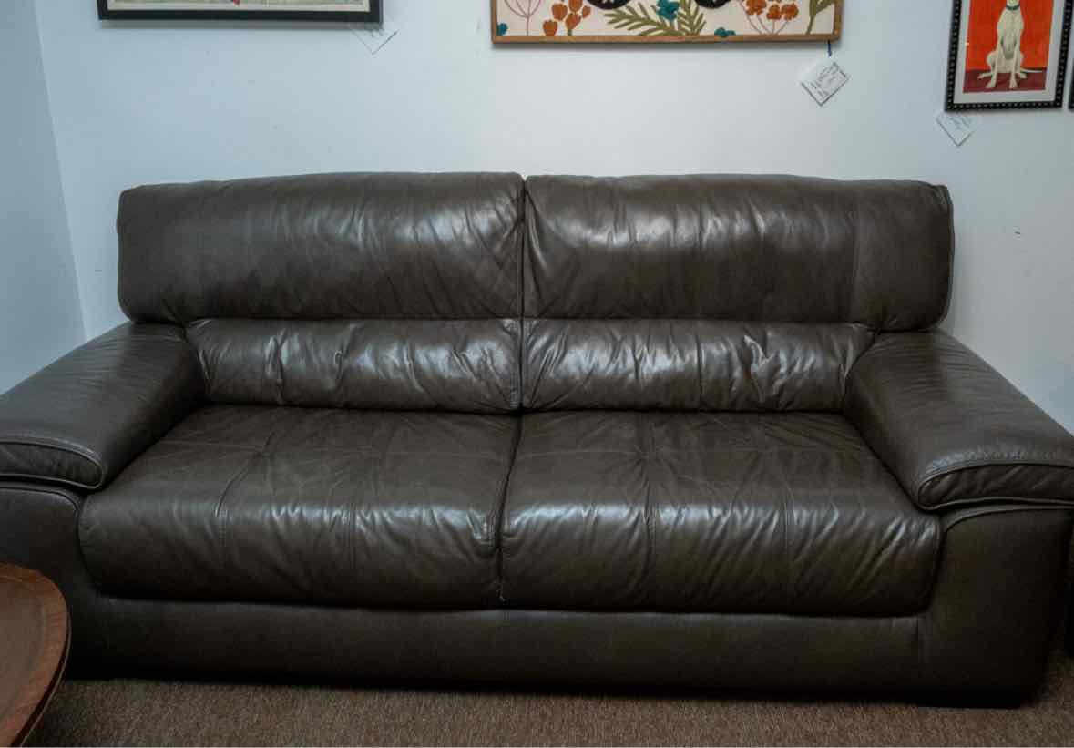 Chateau d'ax Bustle Back Bonded Brown Leather Sofa