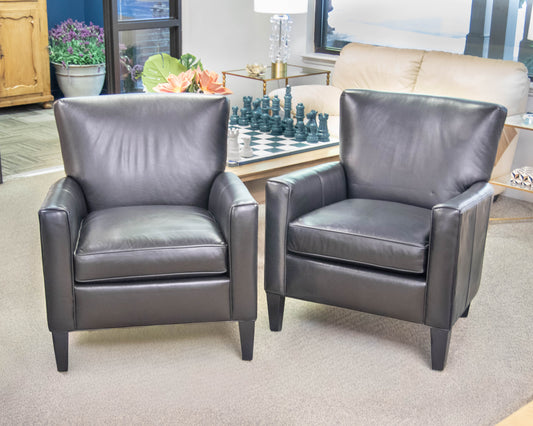 Pair of Ethan Allen Collin Leather Chairs in Black