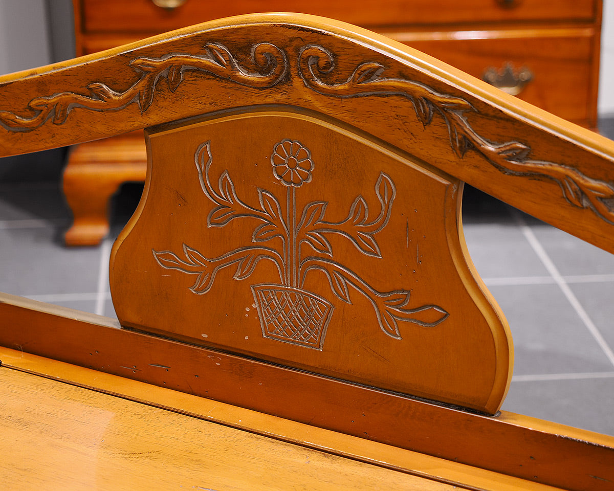 Light Oak Storage Bench With Floral Detail