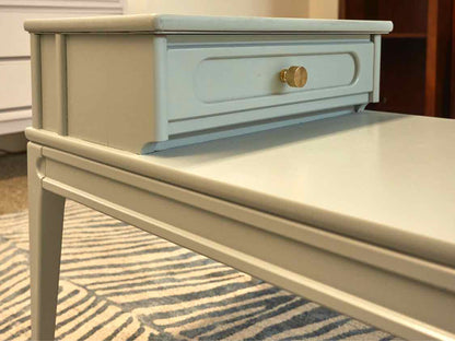 Pair of Mersman Step Side Tables in 'Woodland Flower Blue'