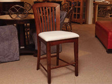 Pair Of Dark Stained Ash Cream Fabric Cushion Counter Stools