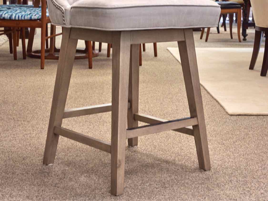 Set of 3 Custom Vegan Grey  Upholstered Counter Stools with Nickel Nailhead Trim