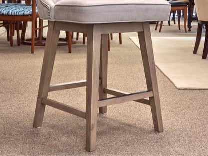 Set of 3 Custom Vegan Grey  Upholstered Counter Stools with Nickel Nailhead Trim