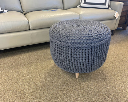 Round Ottoman W/ Grey Sweater Weave Cover