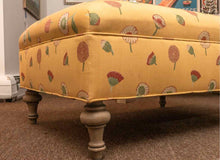 Yellow Upholstered With Retro Floral Pattern Turned Wooden Legs Ottoman