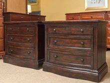 Pair of Pottery Barn Espresso Finish Planktop Nightstands with 3 Drawers