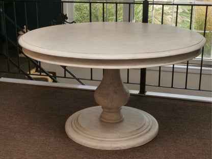 White Driftwood Finish Round  Pedestal Dining Table