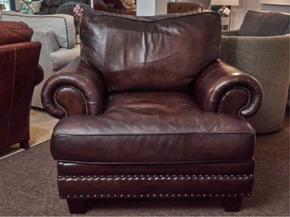 Bernhardt Brown Bonded Leather With Nailhead Trim Chair & Ottoman