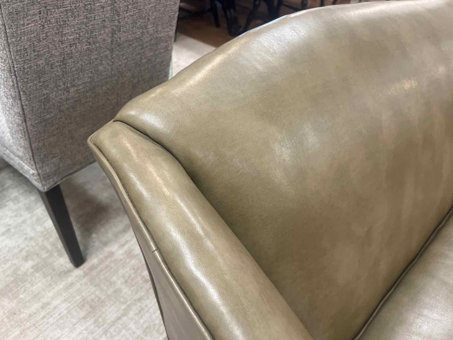 Ethan Allen Moss Green Leather Sofa