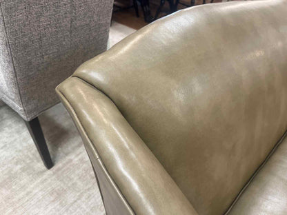 Ethan Allen Moss Green Leather Sofa