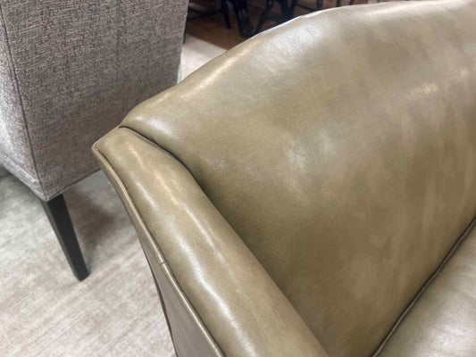 Ethan Allen Moss Green Leather Sofa