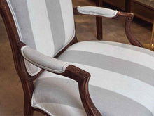 Pair Of Ballard Design French Inspired White & Gray Striped Arm Chairs