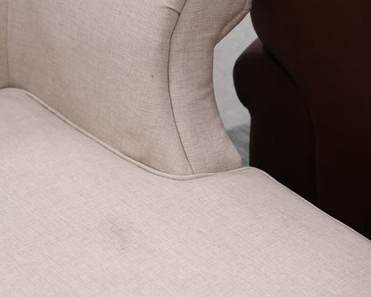 Rollback Chaise in Pale Blush Heather Linen on Turned Black Legs